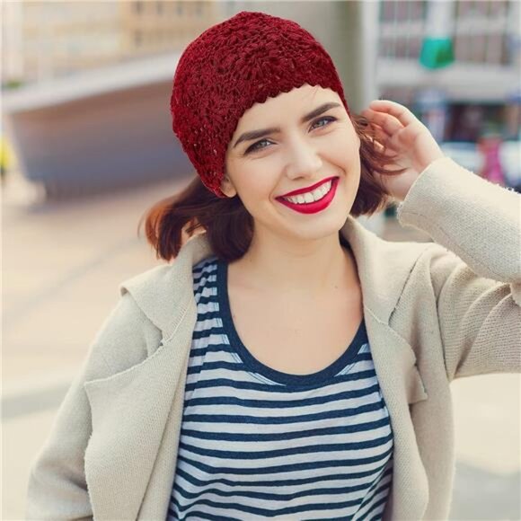 2 Pieces Floral Crochet Slouchy Beanie Hat Handmade Knit Cutout Women Floral - Picture 6 of 8